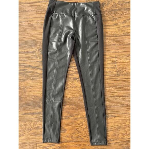 Zella Women's Black High Waist Faux Leather Hybrid Leggings Size M - Picture 2 of 5